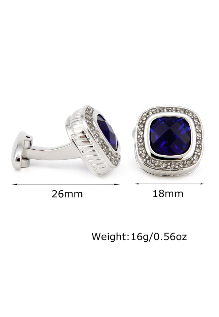Men's Cufflinks High Quality Light Luxury Blue Zircon Rhinestone Square Silver Shirt Jewelry Pair