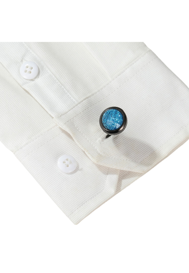 Men's Cufflinks Round Gray Silver Blue Shirt Sleeve Nails