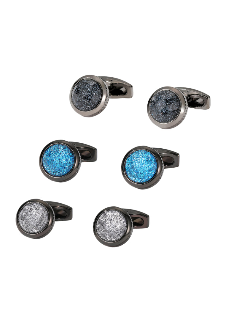Men's Cufflinks Round Gray Silver Blue Shirt Sleeve Nails