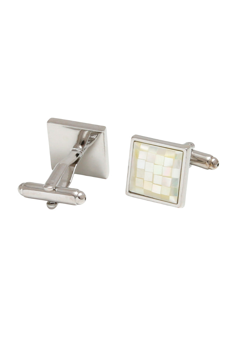 Pair Of Light Luxury Simple Art Shell Patch Design Square Silver Men's Cufflinks Jewelry