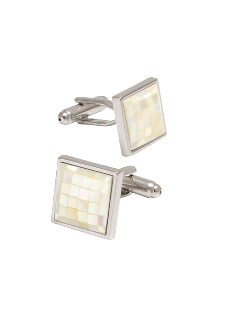 Pair Of Light Luxury Simple Art Shell Patch Design Square Silver Men's Cufflinks Jewelry