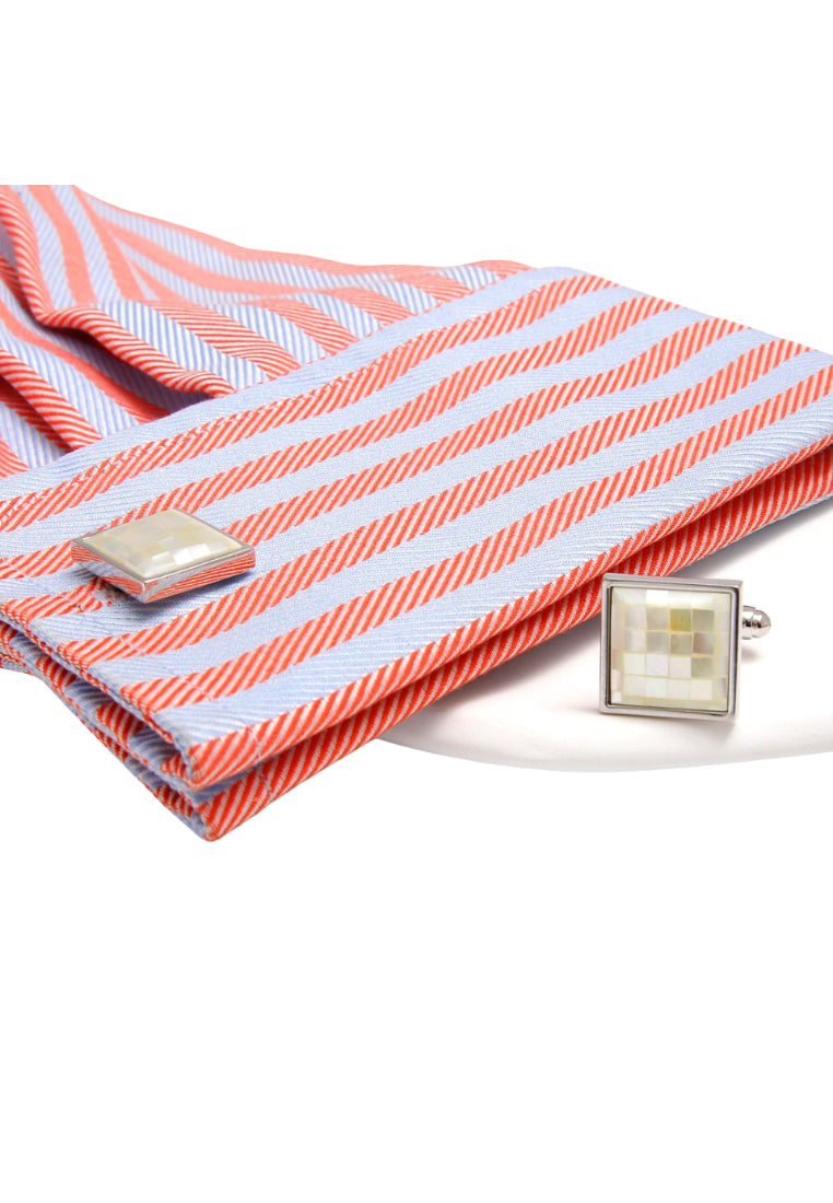 Pair Of Light Luxury Simple Art Shell Patch Design Square Silver Men's Cufflinks Jewelry