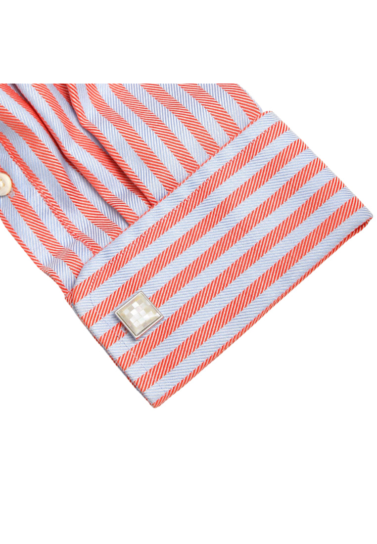 Pair Of Light Luxury Simple Art Shell Patch Design Square Silver Men's Cufflinks Jewelry