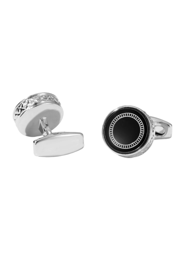 Men's Cufflinks Classic French Round Black Silver Button Pair