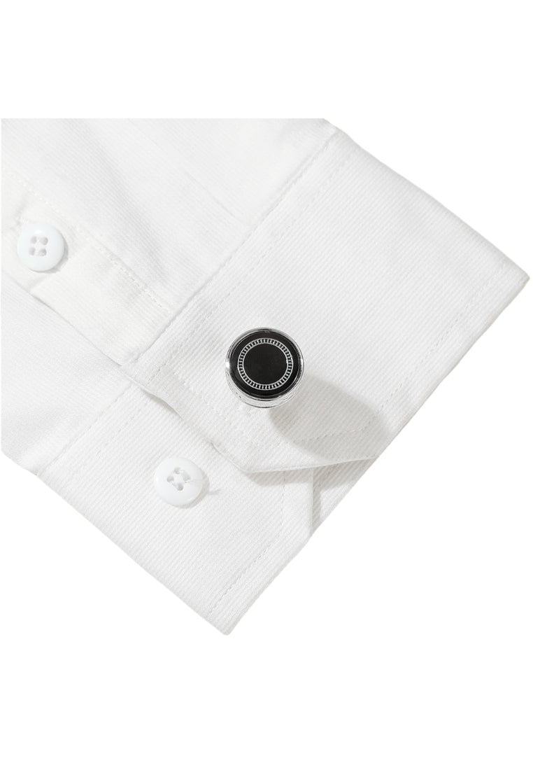 Men's Cufflinks Classic French Round Black Silver Button Pair