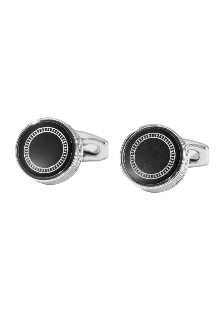 Men's Cufflinks Classic French Round Black Silver Button Pair