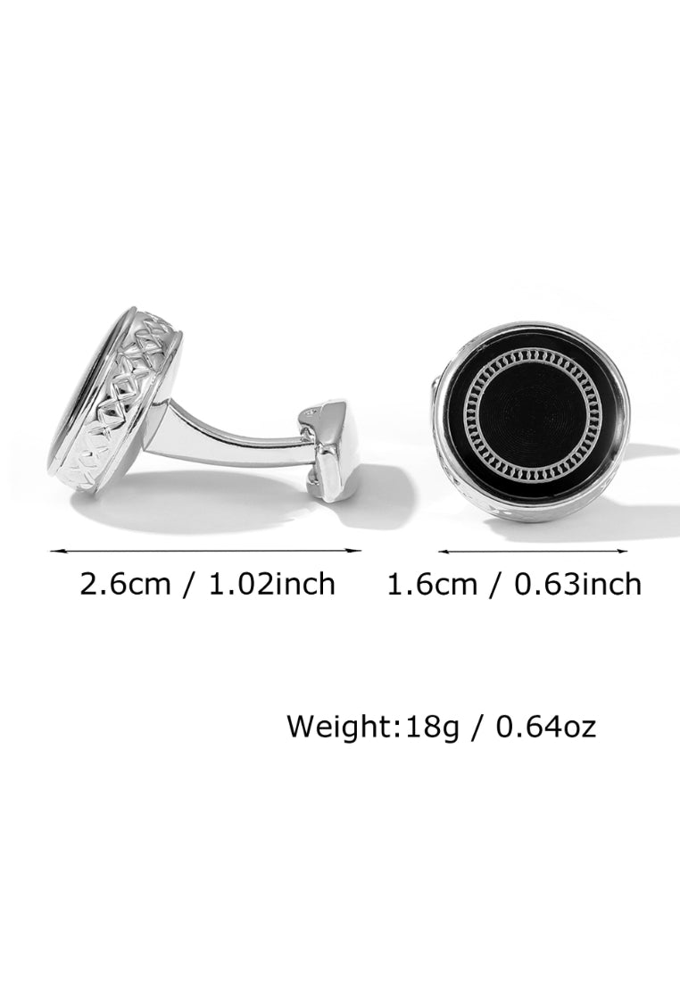 Men's Cufflinks Classic French Round Black Silver Button Pair