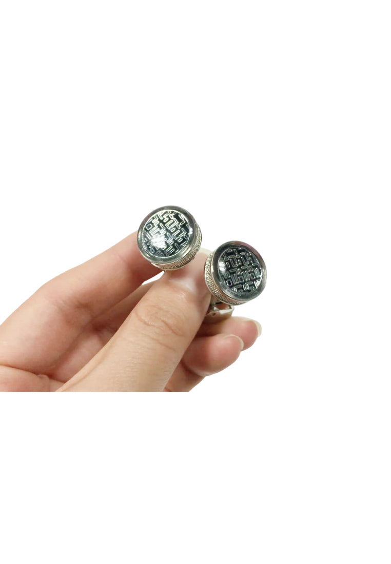 Men's Cufflinks French Blue Stripe Round Silver Shirt Jewelry Pair