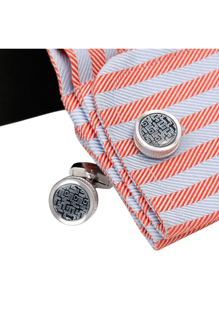 Men's Cufflinks French Blue Stripe Round Silver Shirt Jewelry Pair