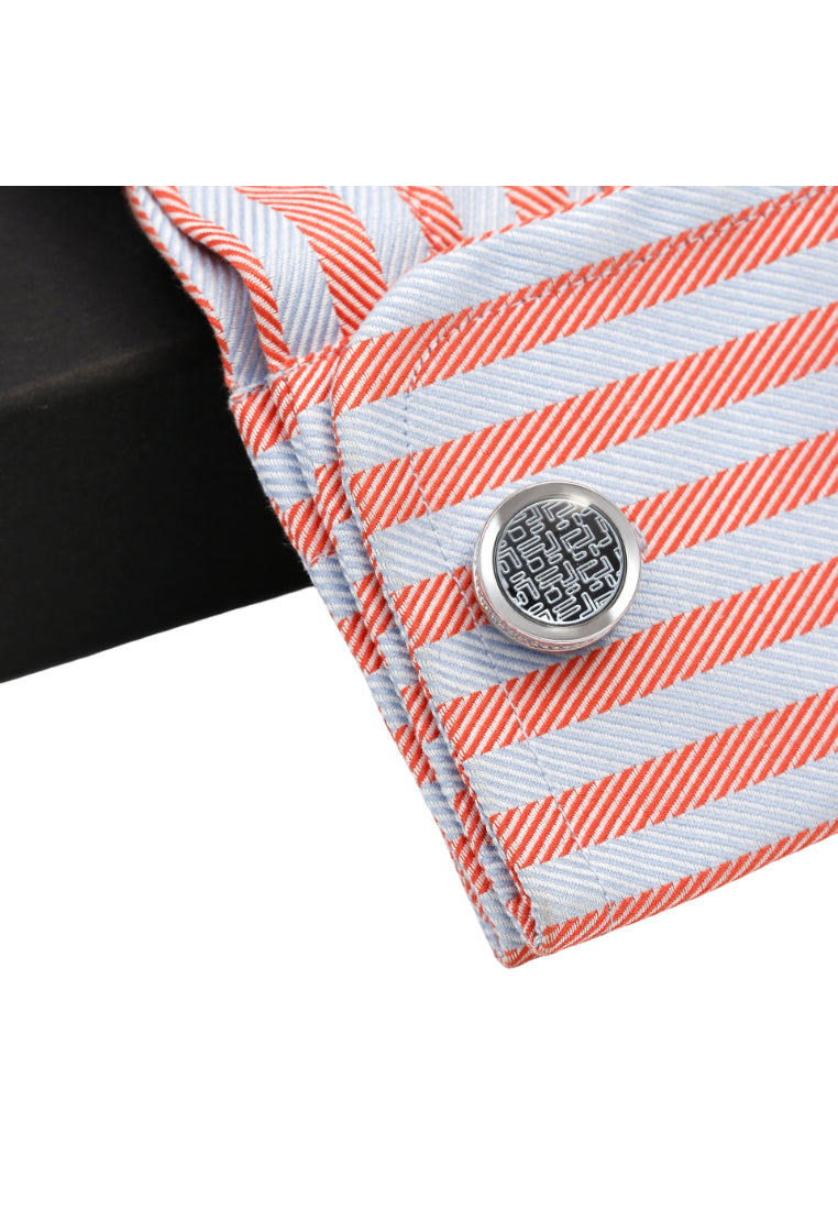 Men's Cufflinks French Blue Stripe Round Silver Shirt Jewelry Pair