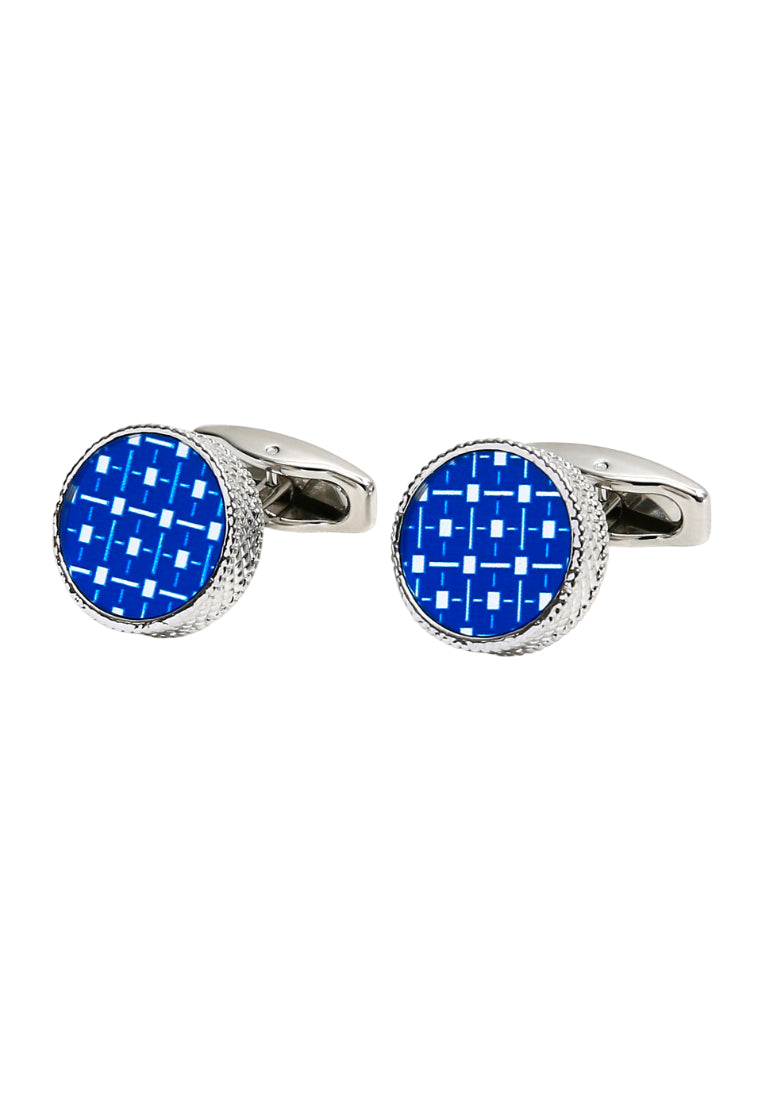 Pair Of Men's Cufflinks Simple Blue Background Striped Silver Cuff Button Shirt Jewelry