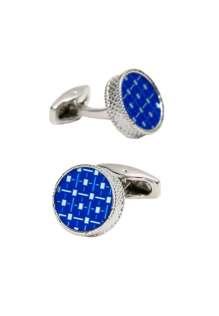 Pair Of Men's Cufflinks Simple Blue Background Striped Silver Cuff Button Shirt Jewelry