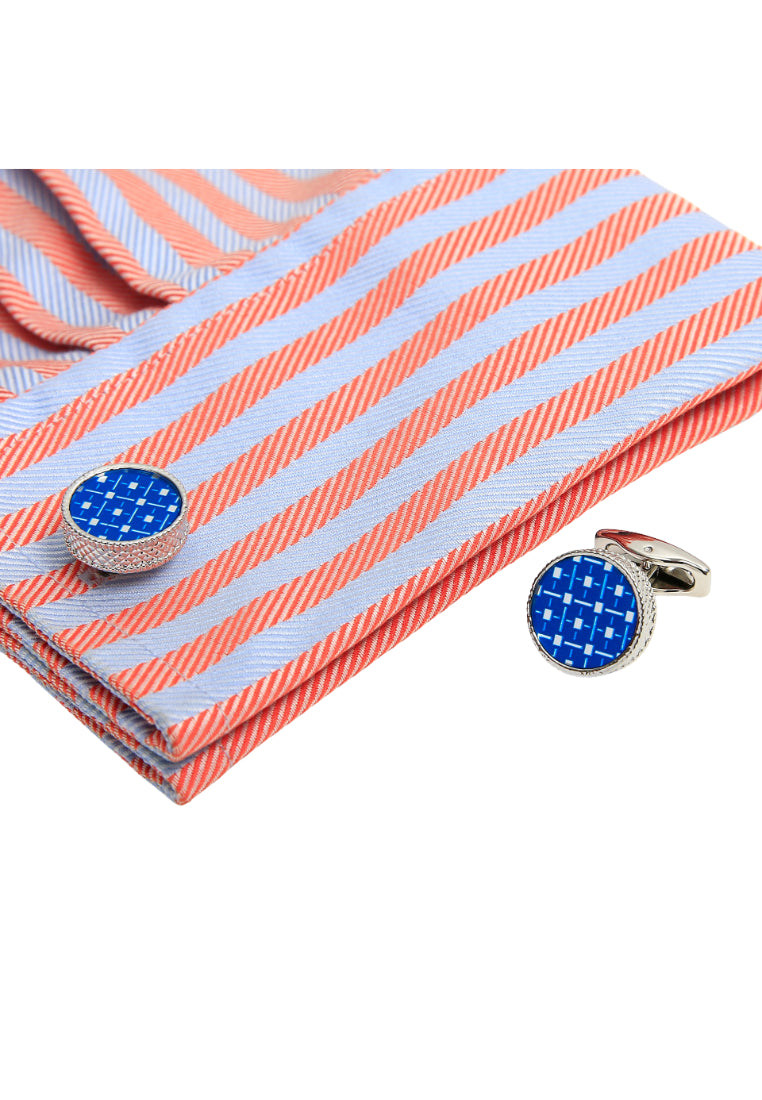 Pair Of Men's Cufflinks Simple Blue Background Striped Silver Cuff Button Shirt Jewelry