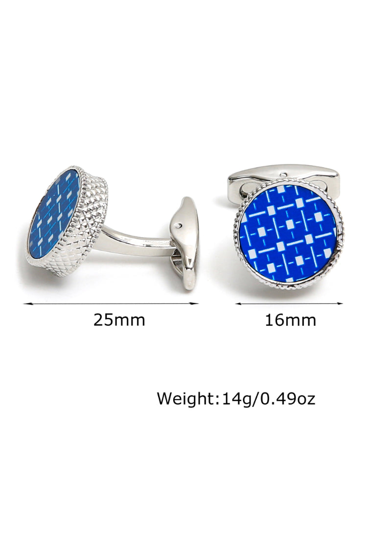 Pair Of Men's Cufflinks Simple Blue Background Striped Silver Cuff Button Shirt Jewelry