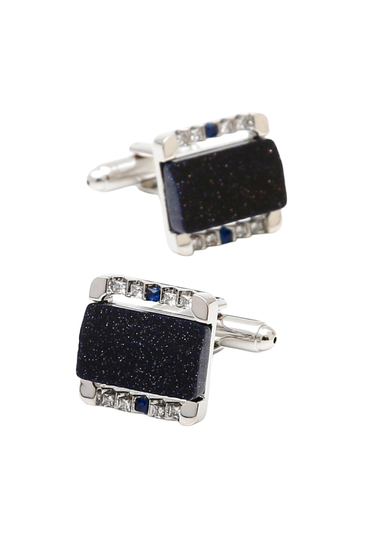 Jewelry European And American Light Luxury Blue Sandstone Rhinestone Square Silver Copper Men's Shirt Cufflinks