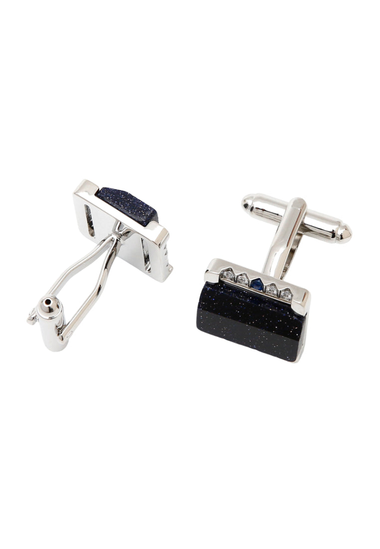 Jewelry European And American Light Luxury Blue Sandstone Rhinestone Square Silver Copper Men's Shirt Cufflinks
