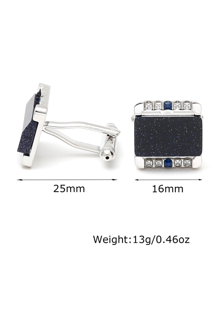 Jewelry European And American Light Luxury Blue Sandstone Rhinestone Square Silver Copper Men's Shirt Cufflinks