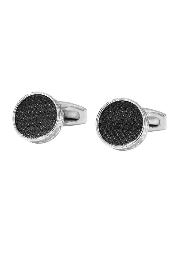 Cufflinks Simple Black Round Silver Men's Jewelry Pair