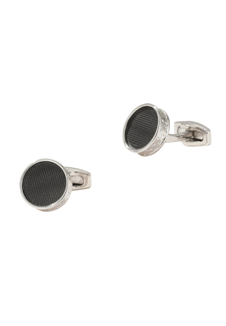 Cufflinks Simple Black Round Silver Men's Jewelry Pair