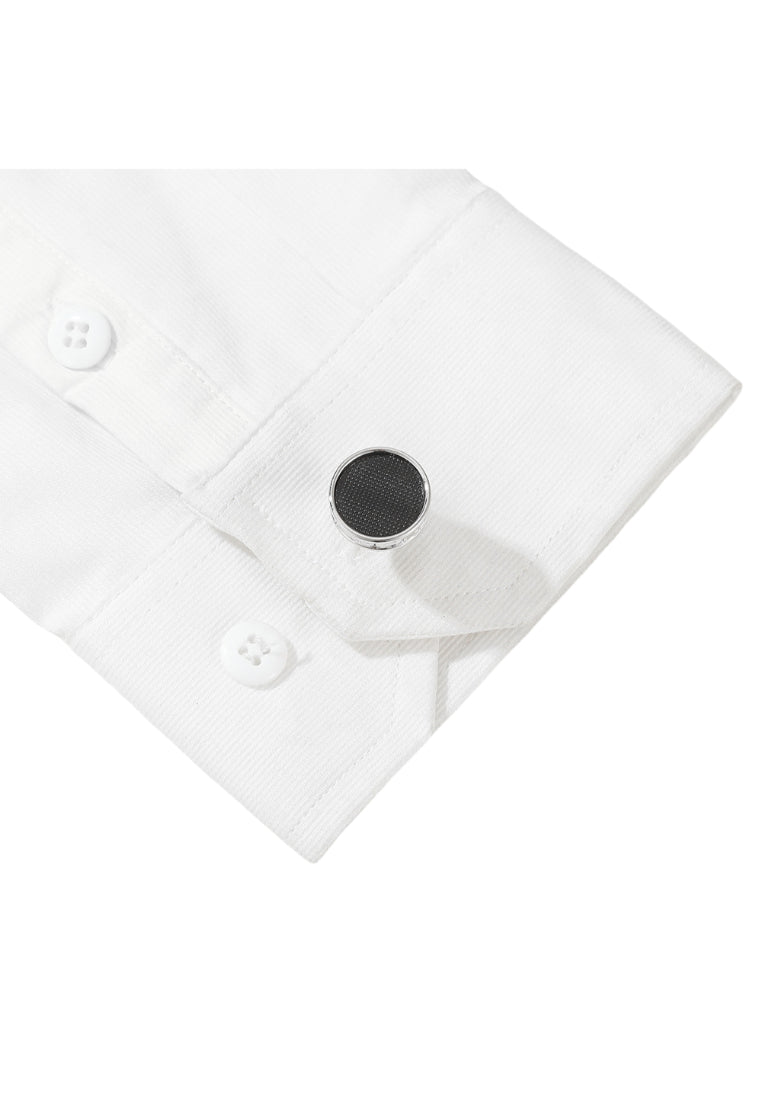 Cufflinks Simple Black Round Silver Men's Jewelry Pair