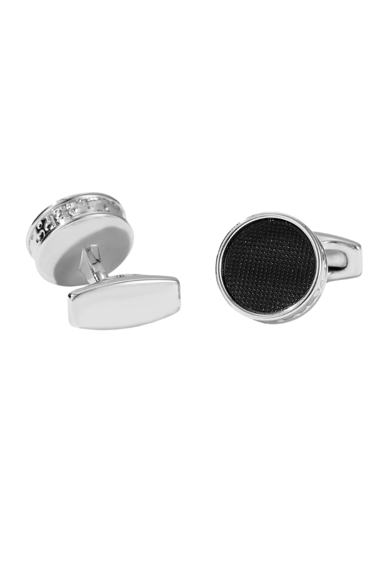 Cufflinks Simple Black Round Silver Men's Jewelry Pair