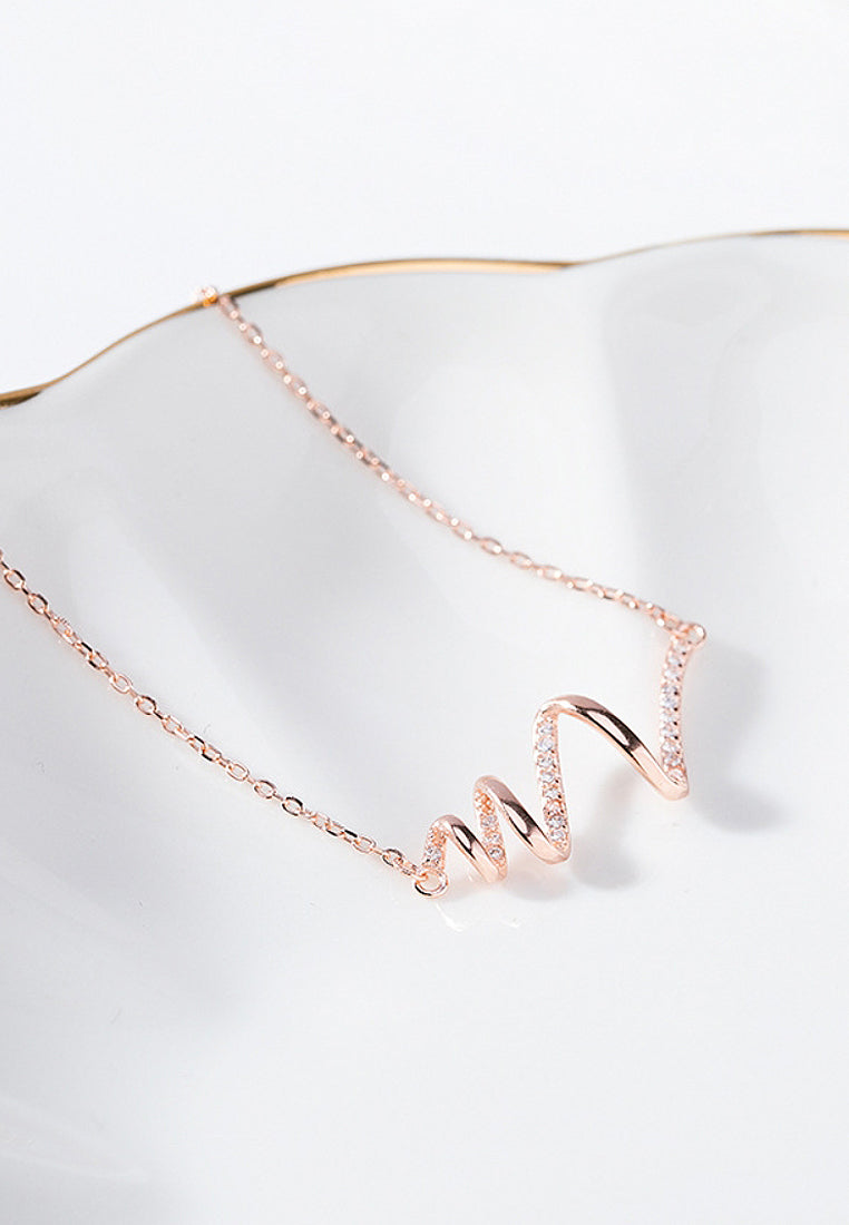 Simple Wave Imitation Diamond Pendant Necklace