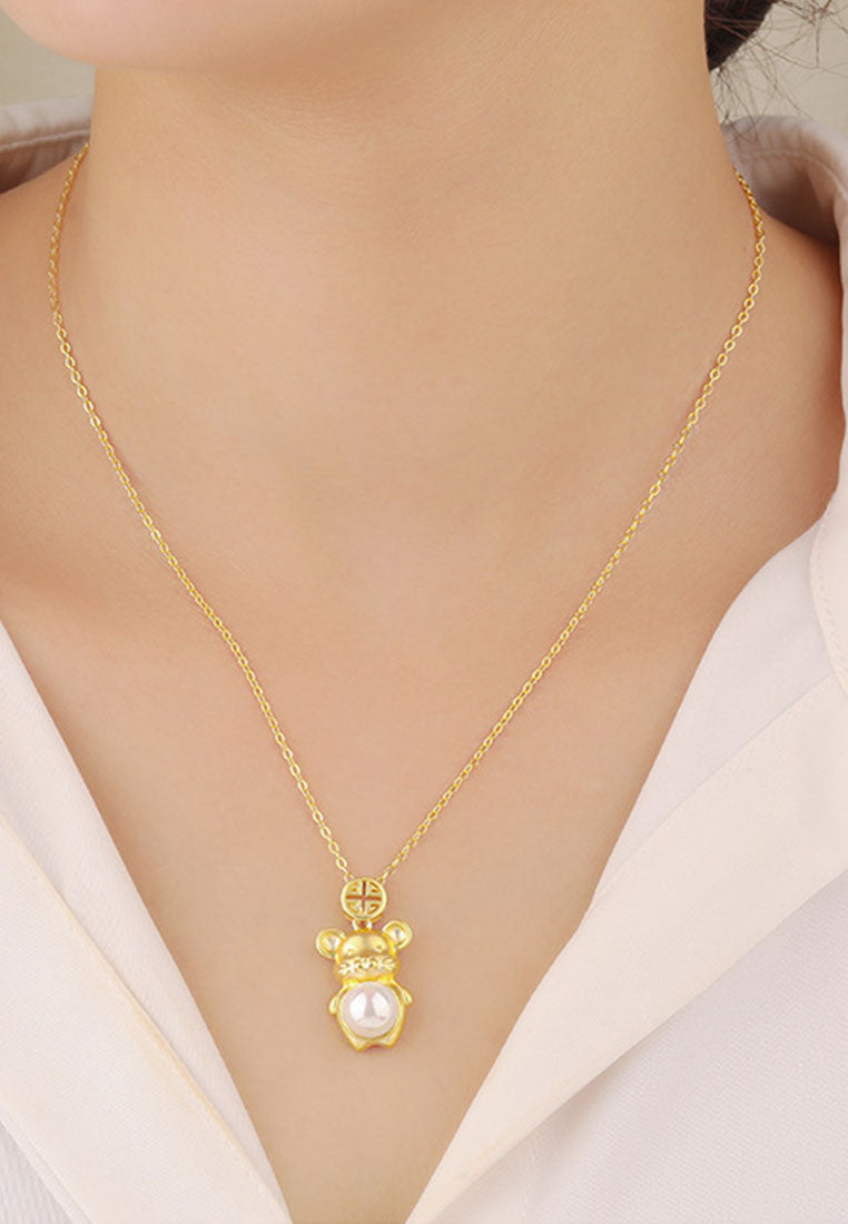 Cute Mouse With Freshwater Pearl Necklace