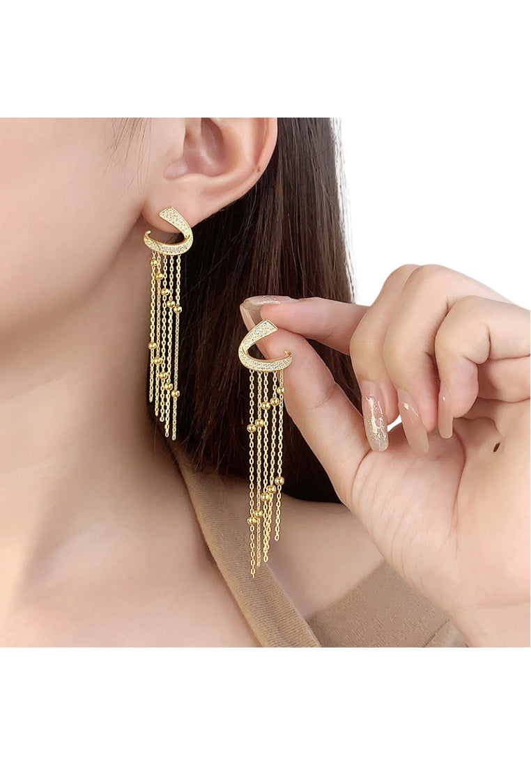 S925 silver long tassel earrings