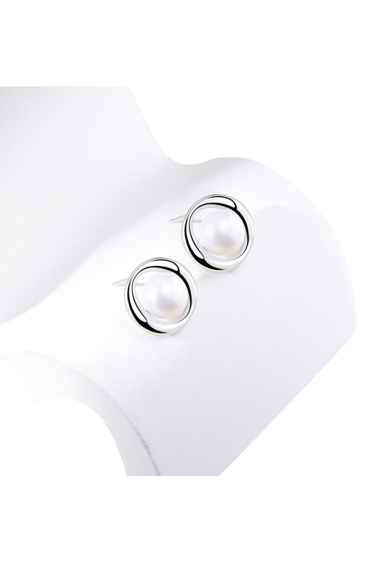 Sterling Silver Pearl Stud Earrings for Women, Fashionable Luxury with Classy French Style