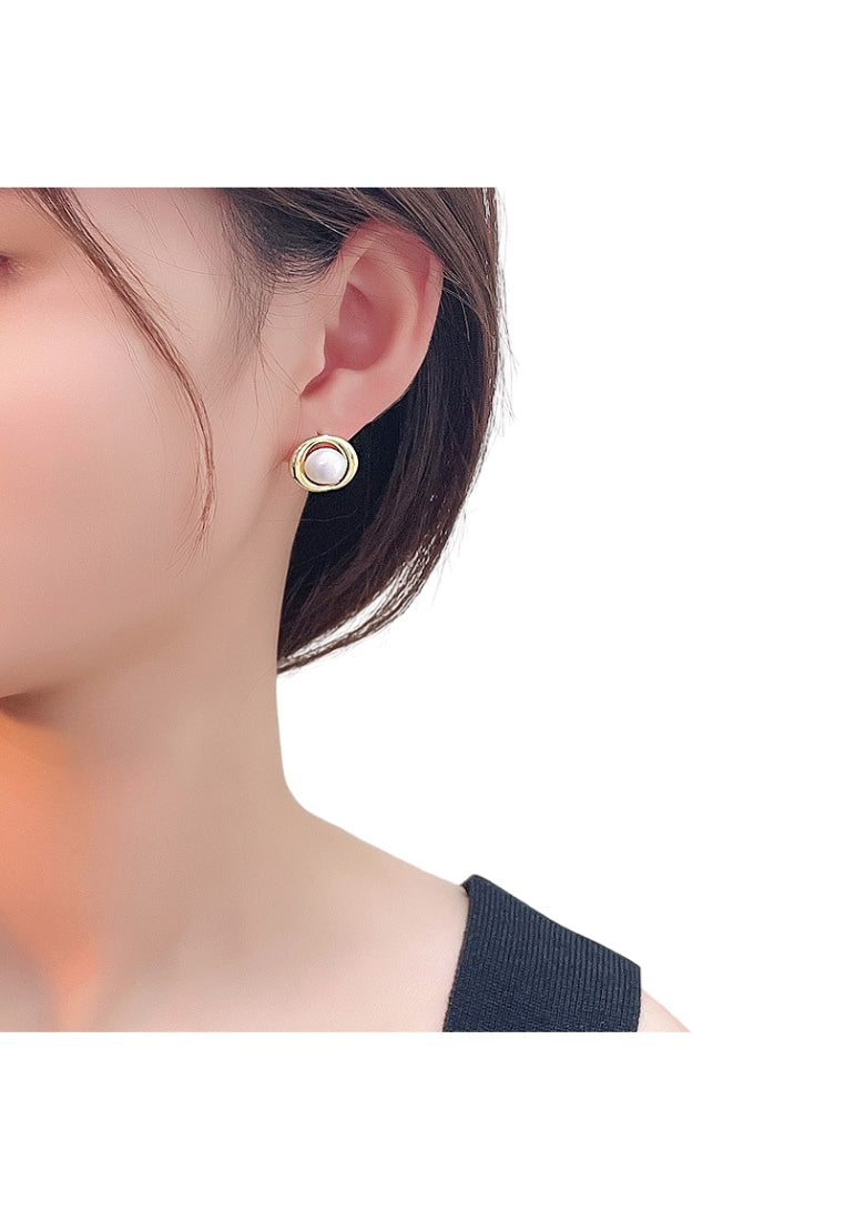 Sterling Silver Pearl Stud Earrings for Women, Fashionable Luxury with Classy French Style