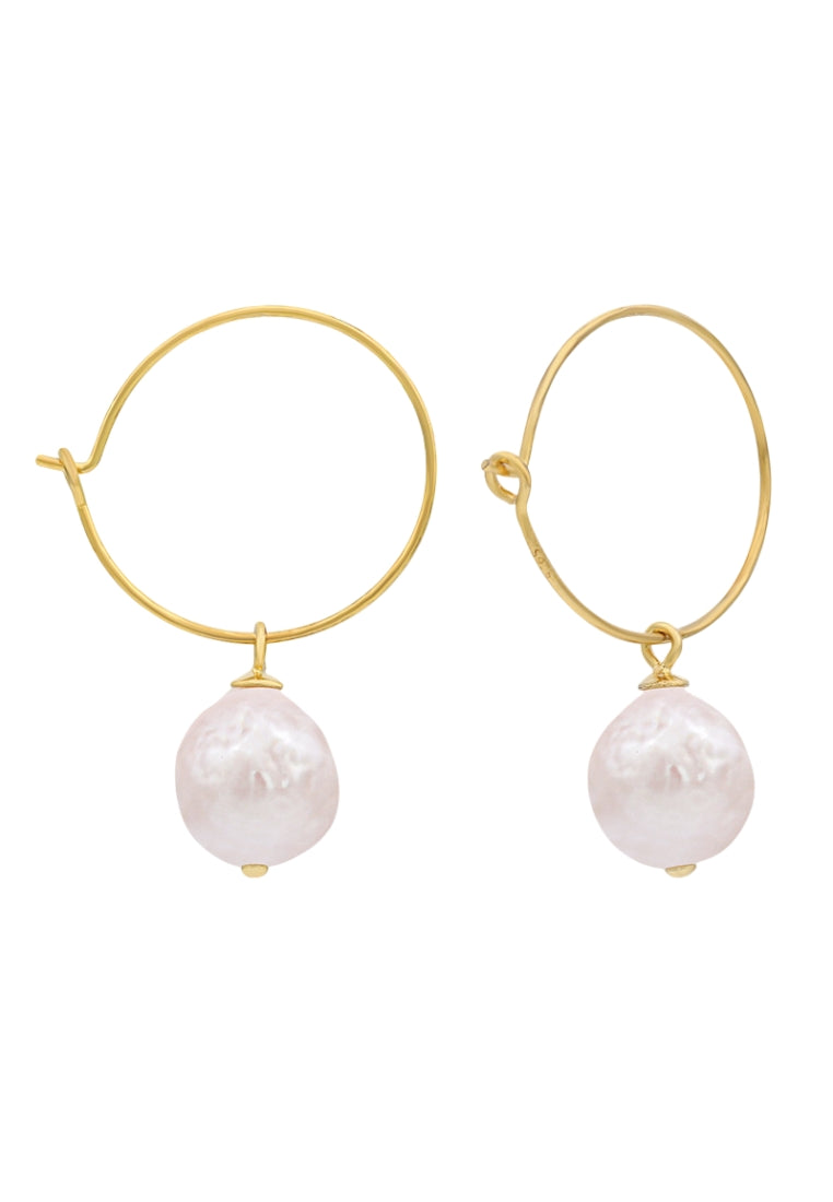 Stylish Circle S925 Silver Baroque Pearl Geometric Hoop Earrings for Women