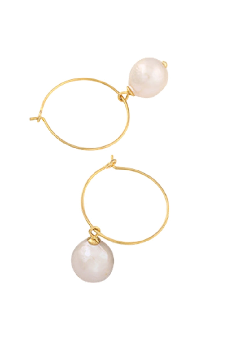 Stylish Circle S925 Silver Baroque Pearl Geometric Hoop Earrings for Women