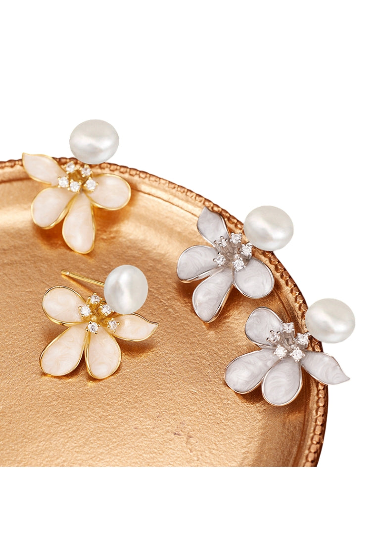 S925 silver enamel drip pearl earrings