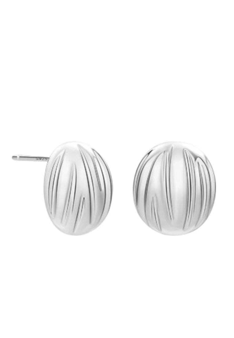 CShape Pleated Silver Earrings