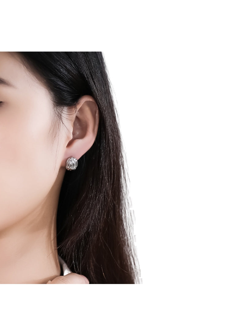 CShape Pleated Silver Earrings
