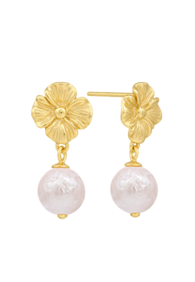 Japanese S925 Silver Baroque Pearl Stud Earrings for Women with Fashionable Floral Design and Ear Drops