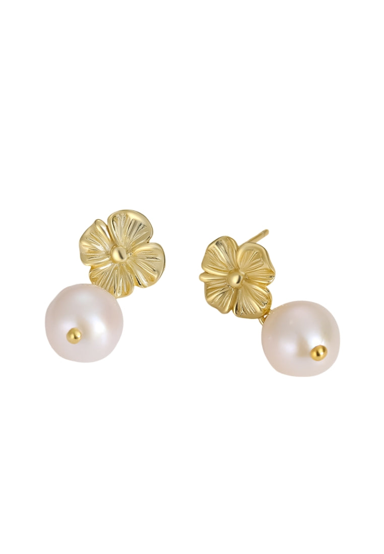 Japanese S925 Silver Baroque Pearl Stud Earrings for Women with Fashionable Floral Design and Ear Drops