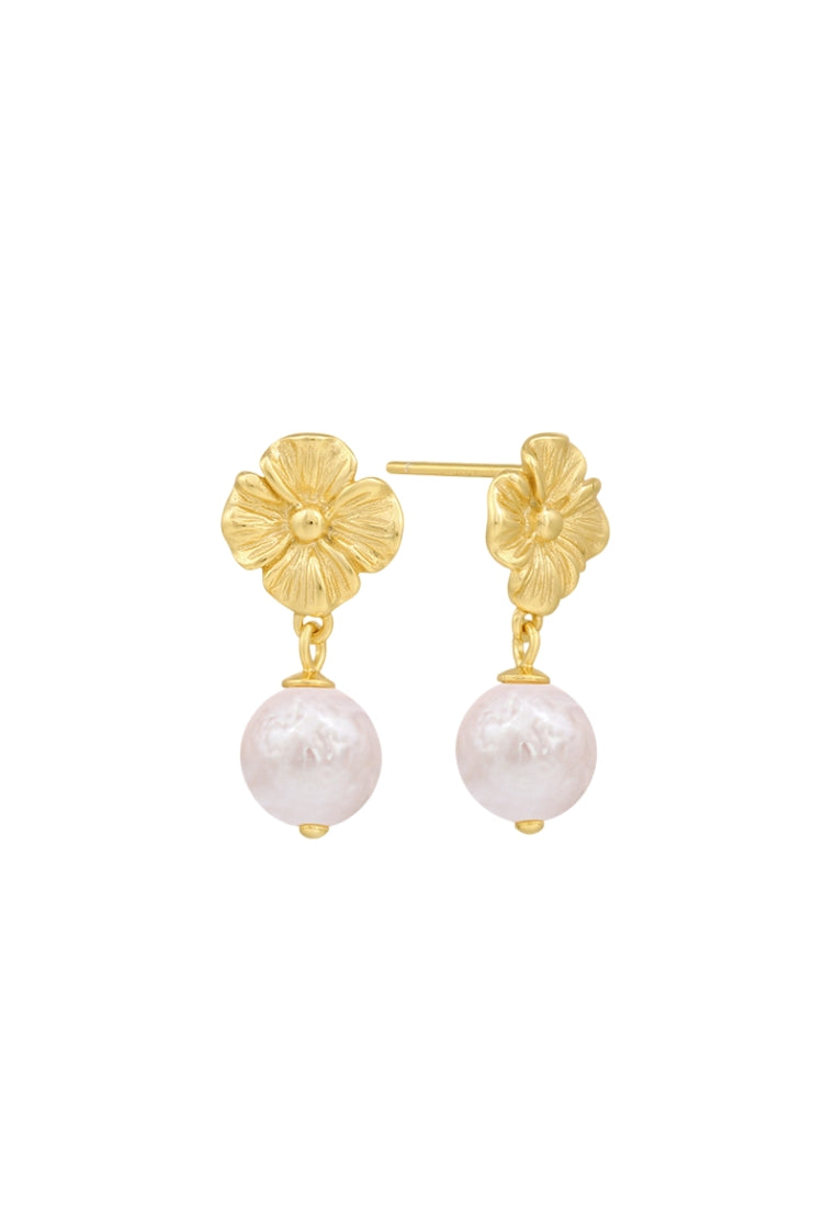 Japanese S925 Silver Baroque Pearl Stud Earrings for Women with Fashionable Floral Design and Ear Drops