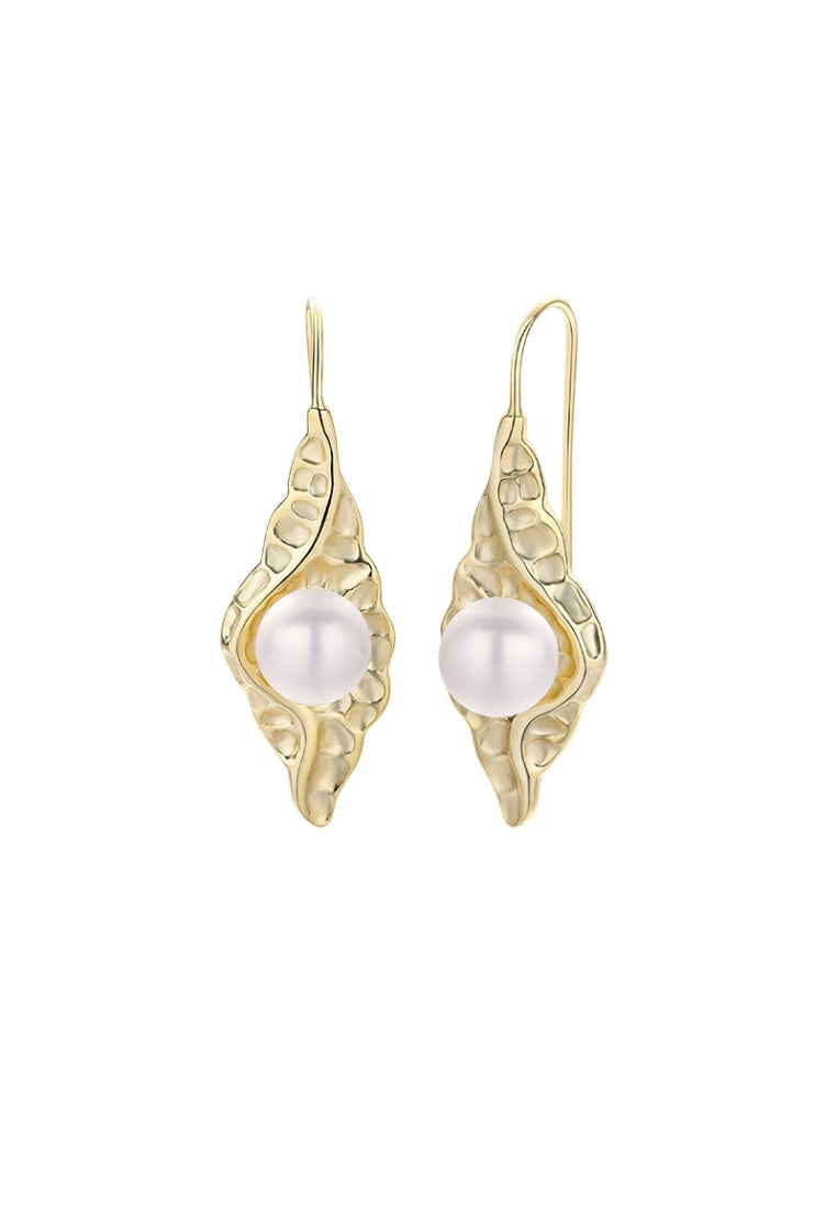 S925 Silver Pearl Stud Earrings for Women with Irregular Concave and Convex Pleated Texture and Leaf Shaped Design, Fashionable and Classy Jewelry