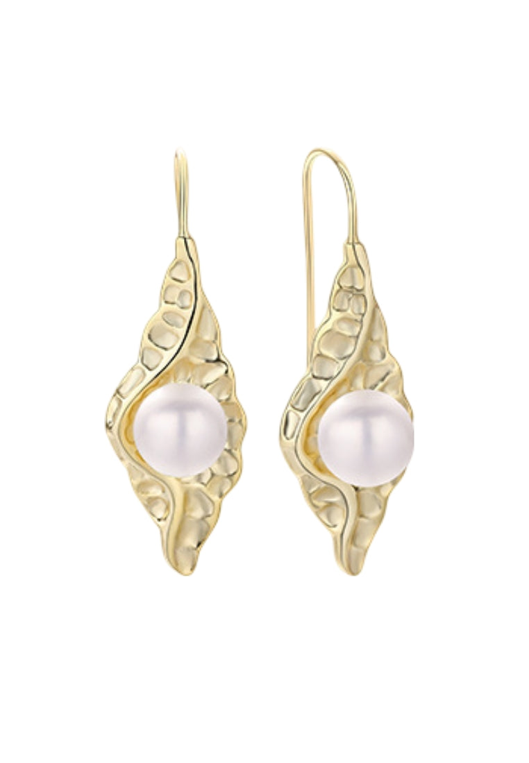 S925 Silver Pearl Stud Earrings for Women with Irregular Concave and Convex Pleated Texture and Leaf Shaped Design, Fashionable and Classy Jewelry