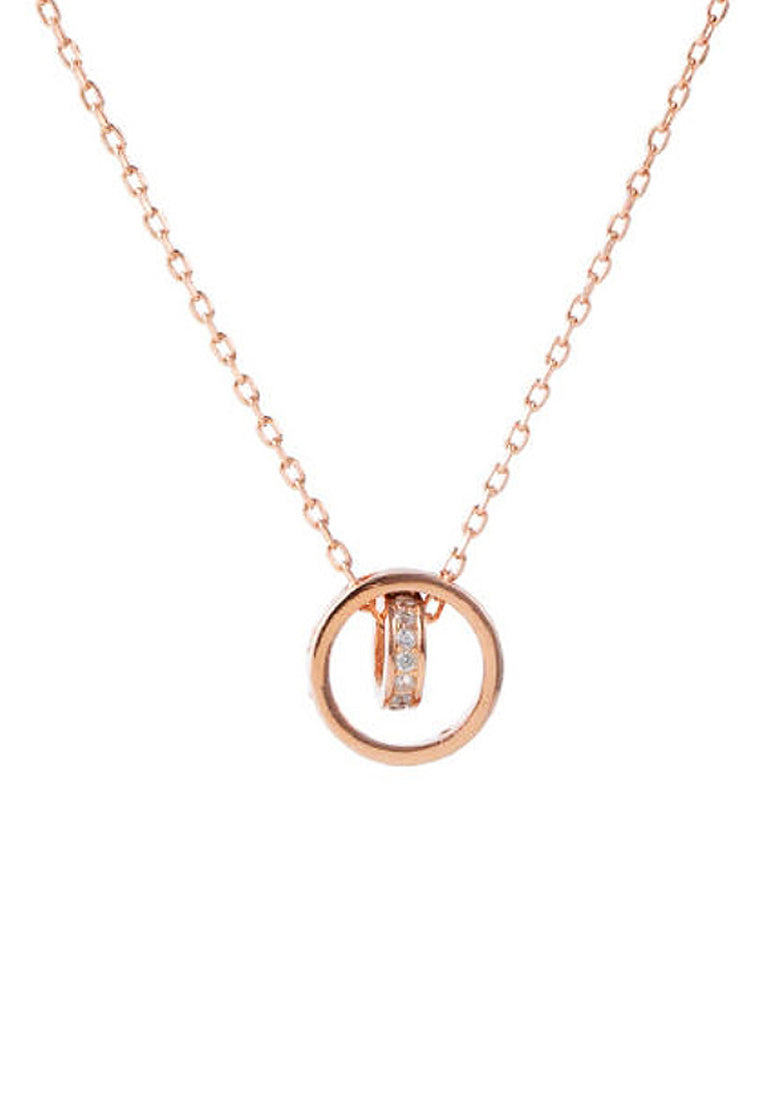 Simple Double -Ring Imitation Diamond Pendant Necklace