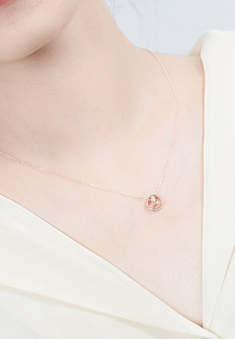 Simple Double -Ring Imitation Diamond Pendant Necklace