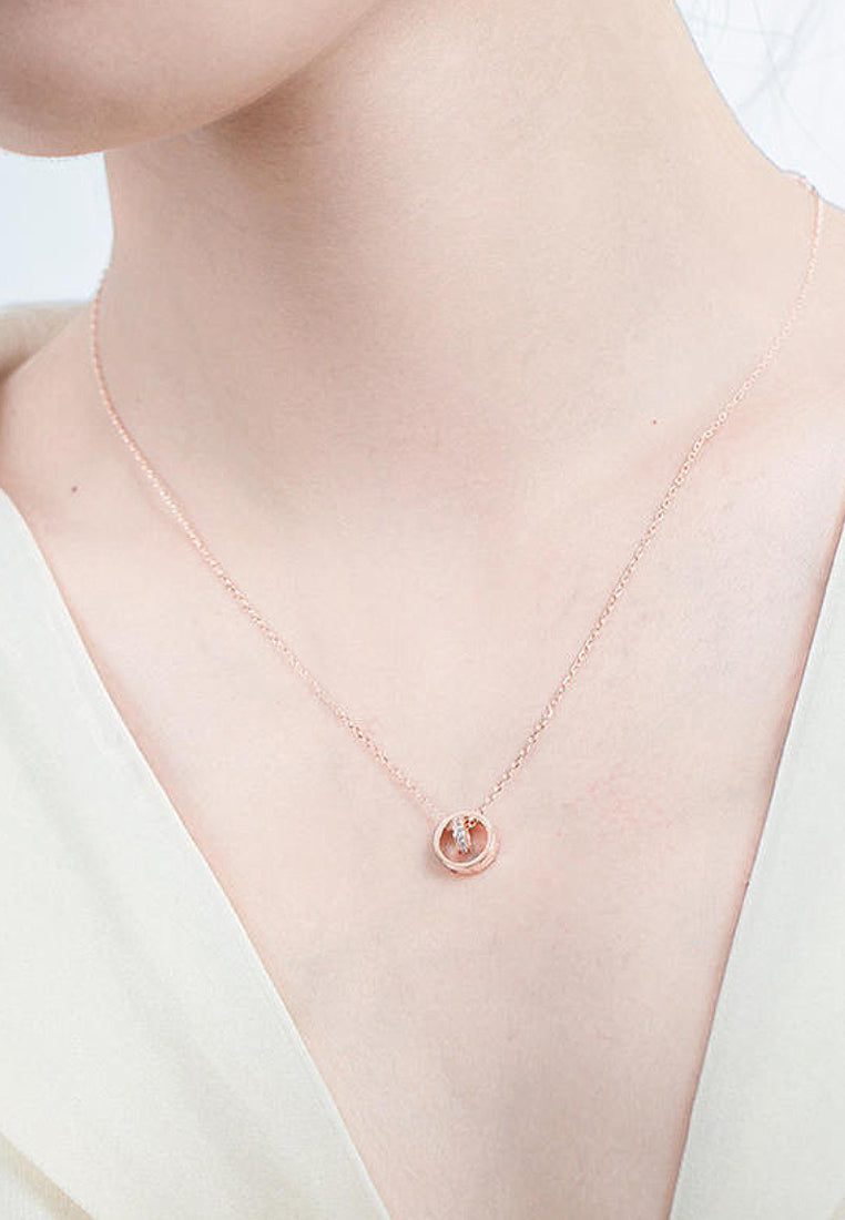 Simple Double -Ring Imitation Diamond Pendant Necklace