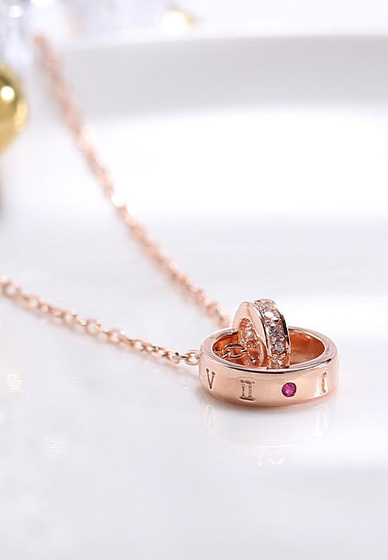 Simple Double -Ring Imitation Diamond Pendant Necklace