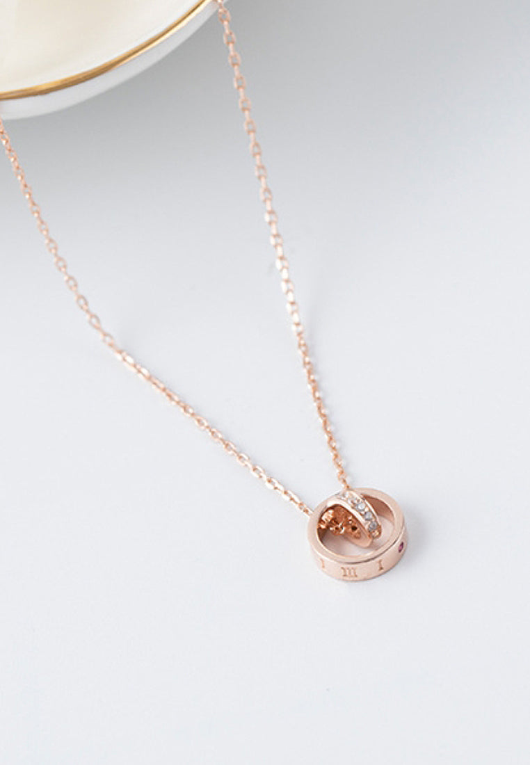 Simple Double -Ring Imitation Diamond Pendant Necklace