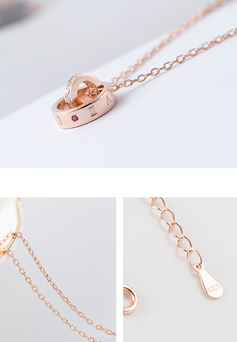 Simple Double -Ring Imitation Diamond Pendant Necklace