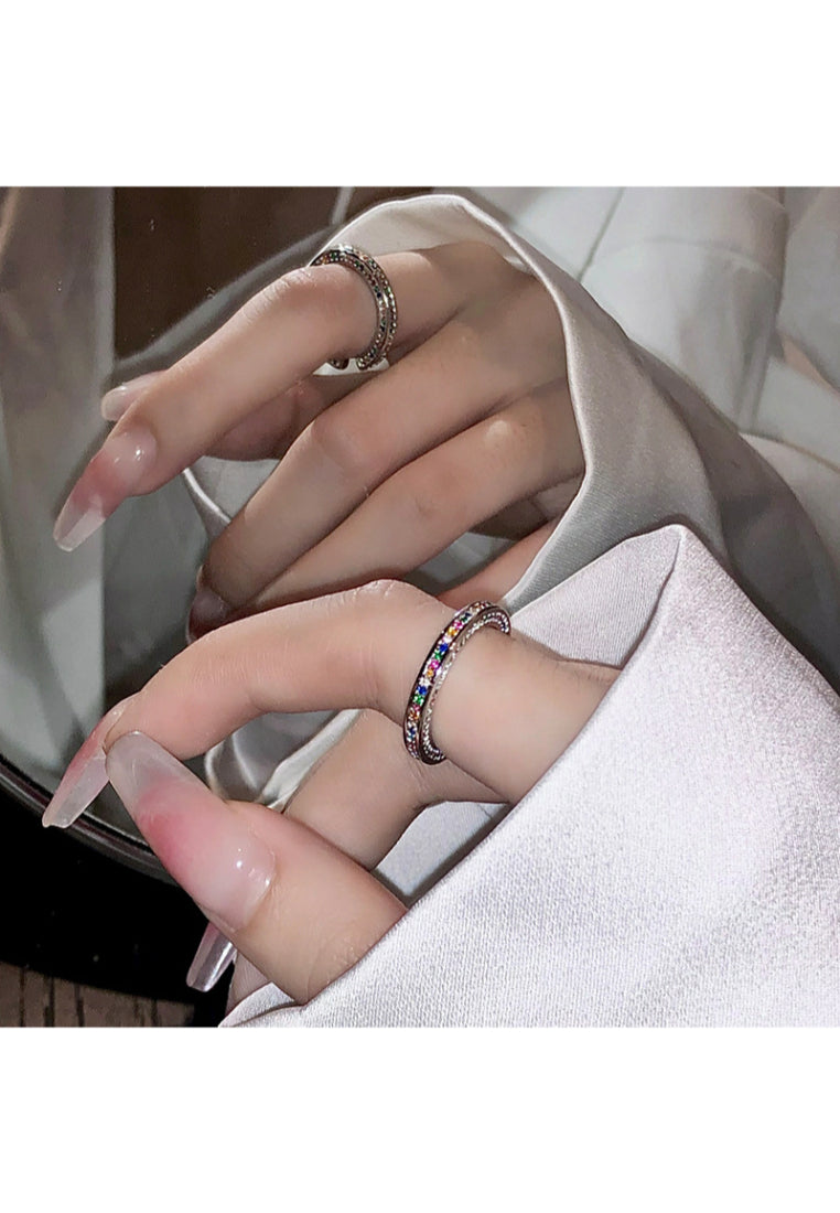 Pure 925 Silver Color Stone Adjustable Ring