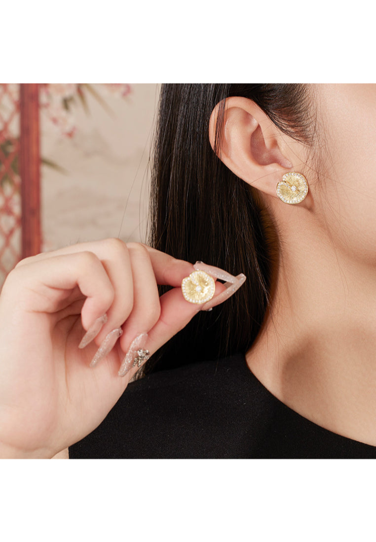 S925 silver lotus leaf wrinkled texture earrings