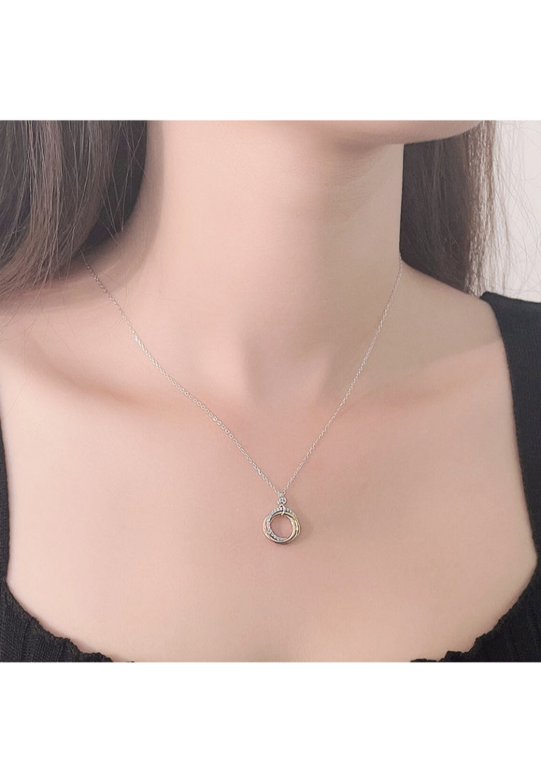 S925 Silver ThreeRing Pendant Necklace