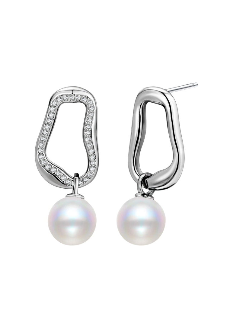 Sterling Silver Irregular Geometric Shell Pearl Stud Earrings for Women, Unique Design with Cool and Simple Style